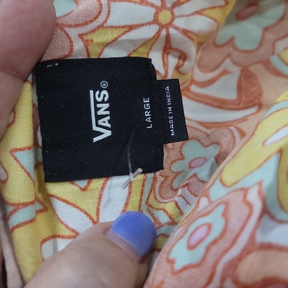 VANS resort floral brunching buttondown mini dress large orange yellow - Picture 5 of 10